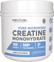 Revival Premium Mikronisert Kreatin Monohydrat - HPLC Testet 100% ren klasse - 500g (100 serveringer) - Støtter Lean muskelvekst - Maksimal absorpsjon - Unflavored - laget i USA & 3rd Party Lab Testet