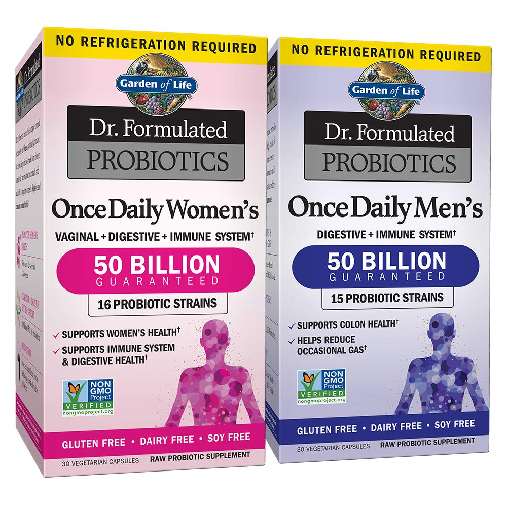 Garden of Life Probiotic Bundle: Dr. Formulert En gang daglig kvinners og menns probiotika, 50 milliarder CFU hylle stabil, ikke-GMO probiotiske for menn og kvinner med prebiotiske fiber, 30 kapsler hver