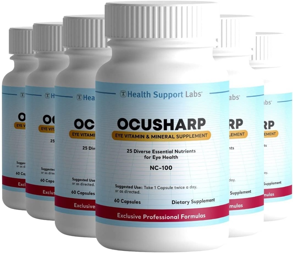Ocusharp Vision Helse Formel med Zeaxanthin, Lutein, Bilbær Exrtrakt, Eyebright og mer - Eye Vitamin Supplement, 60 kapsler (6)
