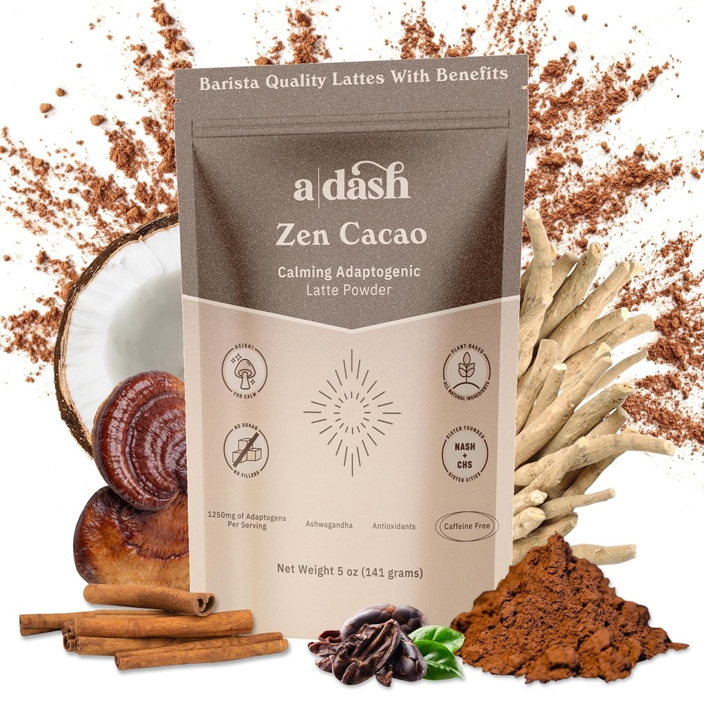 En Dash Zen Cacao Latte, sjokolade moskroom kaffe alternativ laget med adaptere, Ashwagandha, & kanel rot ekstrakt, Mushroom Hot Coco med ingen kaffe (20 serveringer)