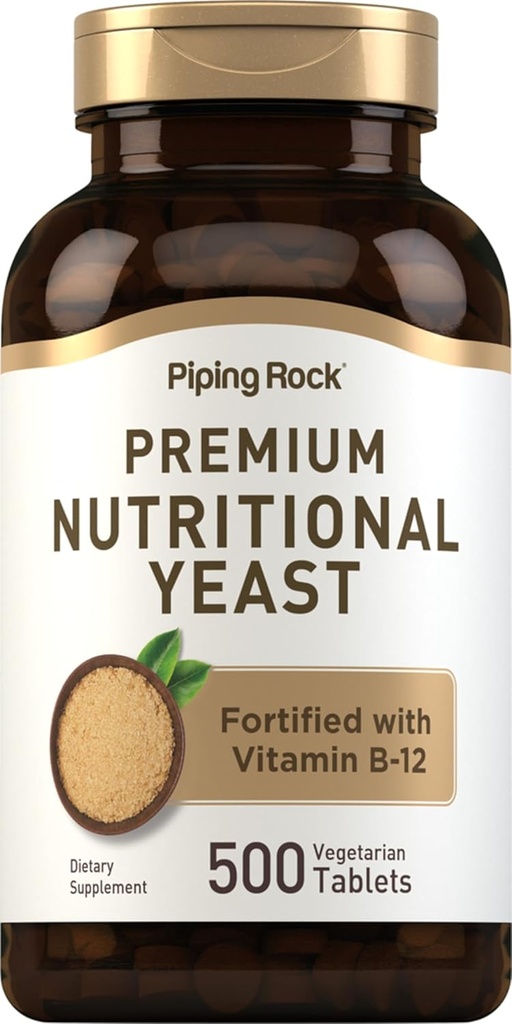 Piping Rock ernæringsmessig Yeast Tabletter | 500 piller | Forsterket med vitamin B12 kompleks | Ikke-GMO Supplement