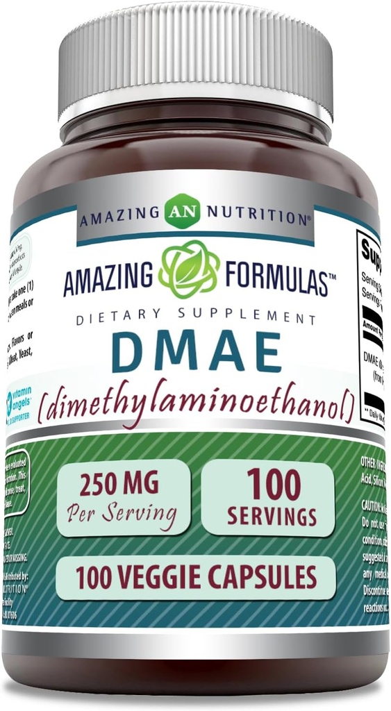 Amazing Formler DMAE Supplement | 250 Mg | Veggie Kapsler | Ikke-GMO | Glutenfri | laget i USA (1 pakke, 100 greve)