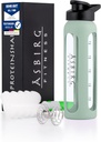 Trening ® 24 oz Glass Protein Shaker flaske - BPA-fri, Leakproof Lid, rustfritt stål blanding ball & silikon erme - Gym Shaker for smoothies, rister og pre-workout - Pastel Grønn