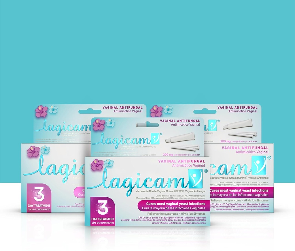 Lagicam 3 dagers infeksjonsbehandling for kvinner, begynne å jobbe på 1. dag, Miconazole Nitrat, Antifungal Vaginal krem for kløe og irritation, 3 Disposable Applicatorer og krem (Pack of 3)