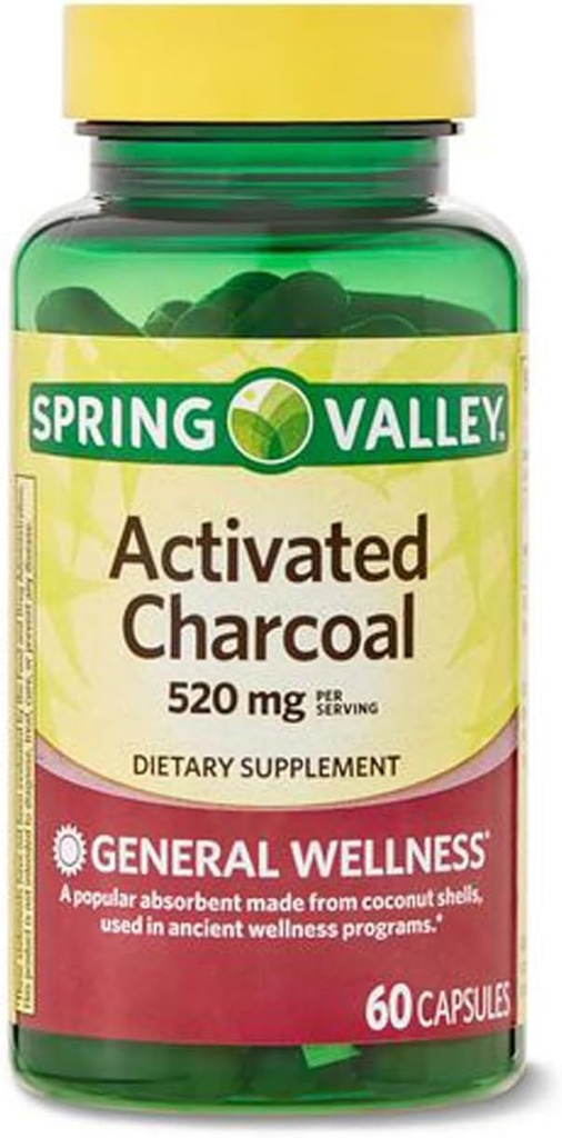 Aktivert Charcoal kosttilskudd, 520 mg, 60 greve