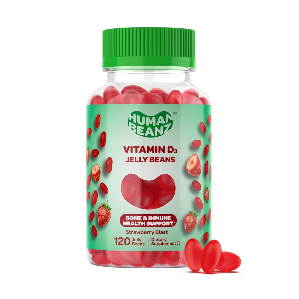 Vitamin D3 Jelly Bean Gummies for voksne, Immunitetsstøtte, 2000 IU Vitamin D, ernæringsmessig vegetariske kosttilskudd, 120 Jordbær Blast Jelly Beans, Kosher