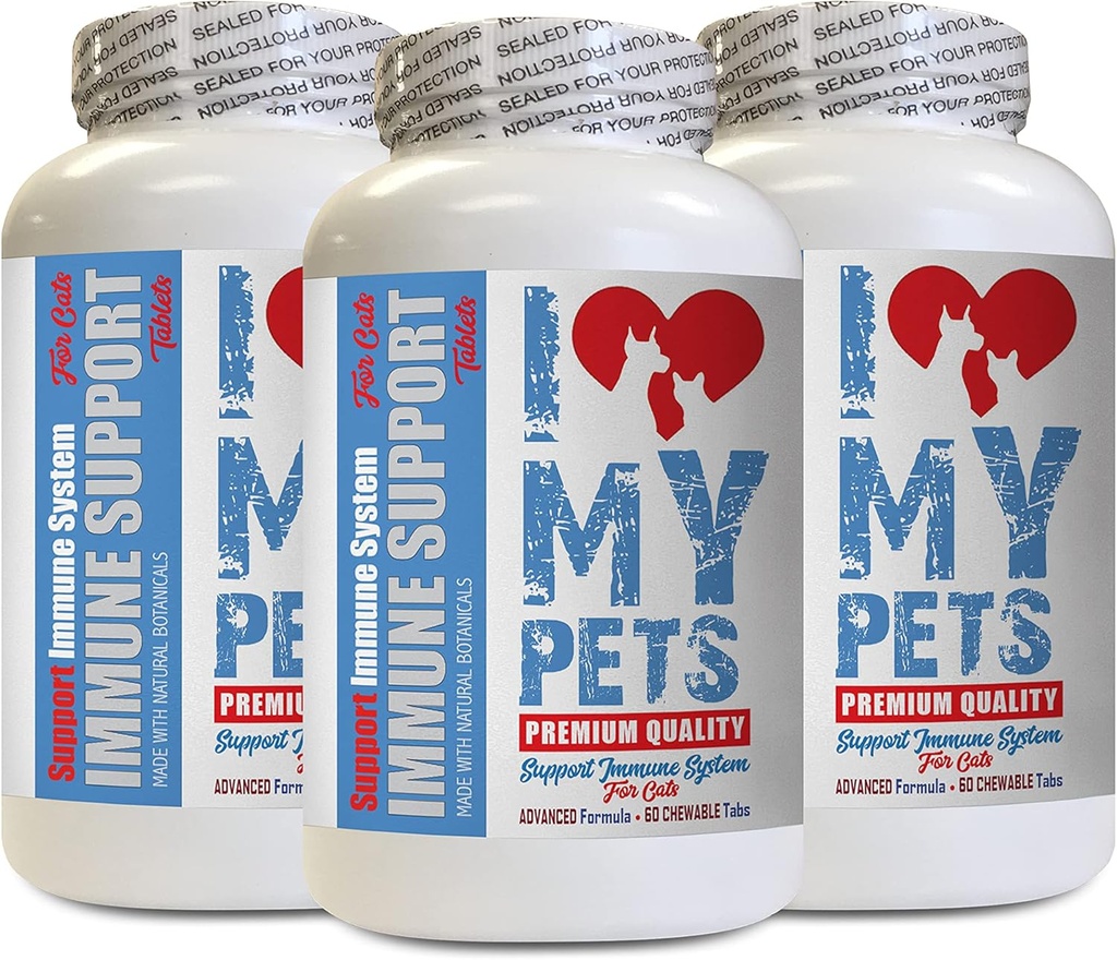 Jeg elsker MIN PETS LLC immunsystem for katter - CAT Immune Support - Booster - Sunn Supplement - katt Allergy Chews - 180 behandlinger (3 flasker)