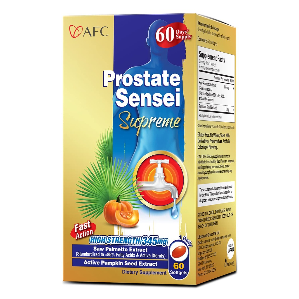 AFC Japan Prostate Sensei Supreme - så Palmetto Supplement for menn med fettsyrer og steroler - Støtter urinstrøm, blader funksjon, hårhelse - naturlig prostata støtte formel, 2 måneders forsyning