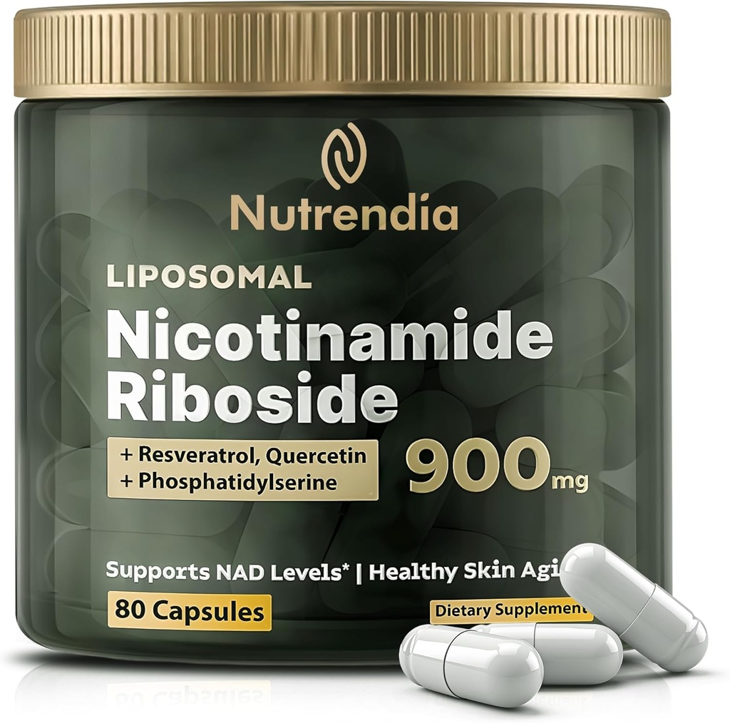 NAD+ Liposomal Nicotinamid Riboside med Resveratrol & Quercetin NAD+ – Premium Supplement for anti-aldring, forbedret energi, forbedret fokus, Cellular Support – 80 høy-Purity Capsules-900 mg