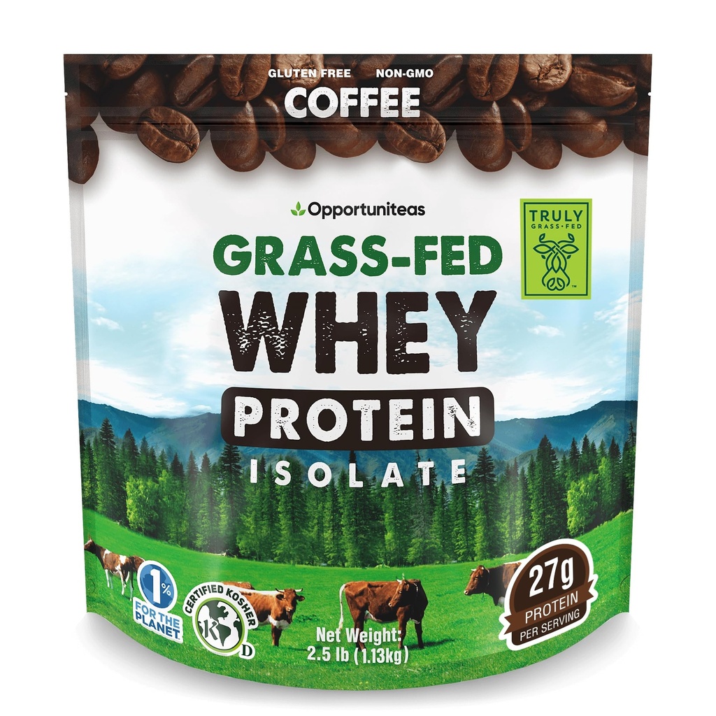 Opportuniteas Grass Fed Kaffe Whey Protein Isolere pulver - 27g Protein pulver uten kunstige søtningsmidler, Hormon-fri kyr, ikke GMO - 2,5lb