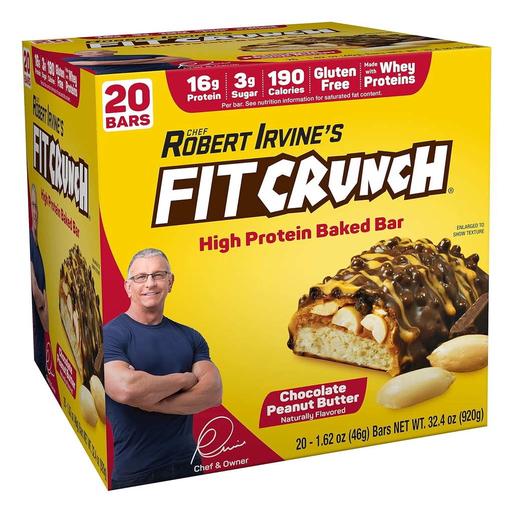 FITCRUNCH Protein Bars, Snack Størrelsespakke, Glutenfri, laget med Whey Proteiner (20 Snack Størrelsesstaker, Peanut Smør)