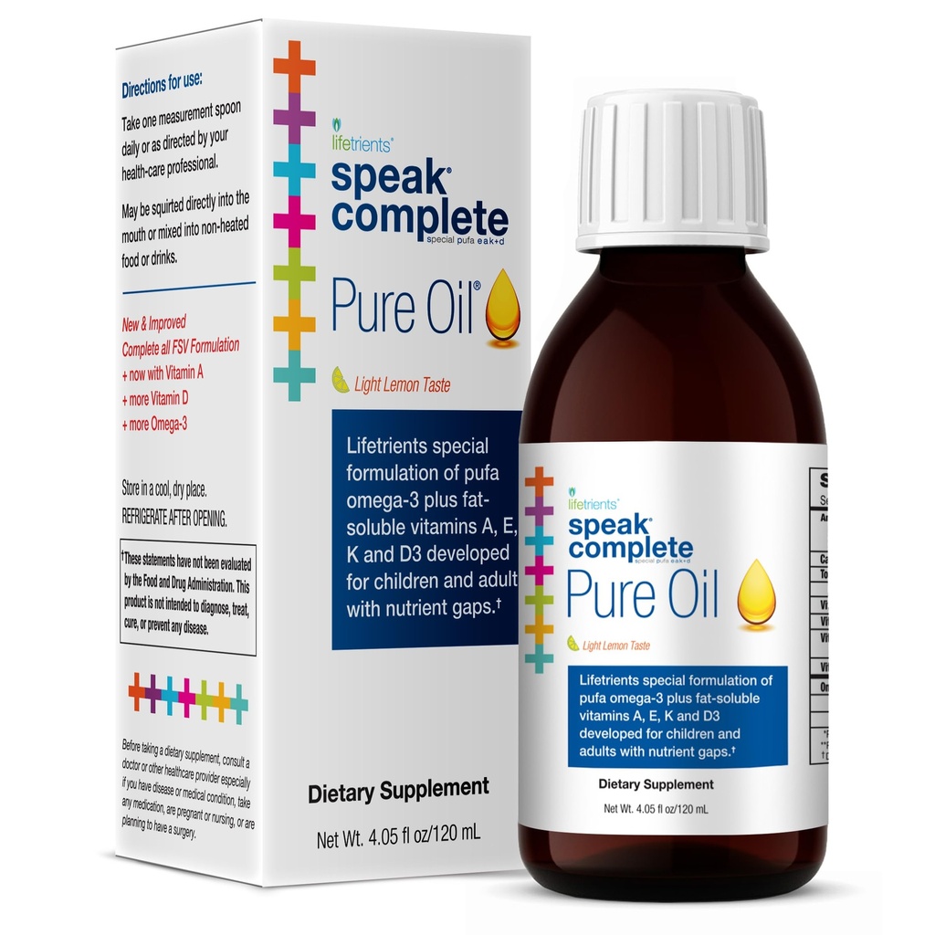Lifetrienter – Speak+D ren olje – Naturlig sitron – 4.05 oz – Pediatrisk formulert til å støtte barn med spesielle ernæringskrav – forbedret med Omega-3, vitamin A, D, E & K