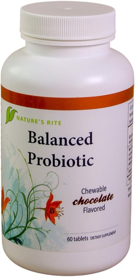 Naturens Rite Balanced Probiotika, 60 Chewable sjokoladetabletter – daglig probiotiske og enzyme blanding for digestiv støtte, Gut Balance & velvære – laget i USA