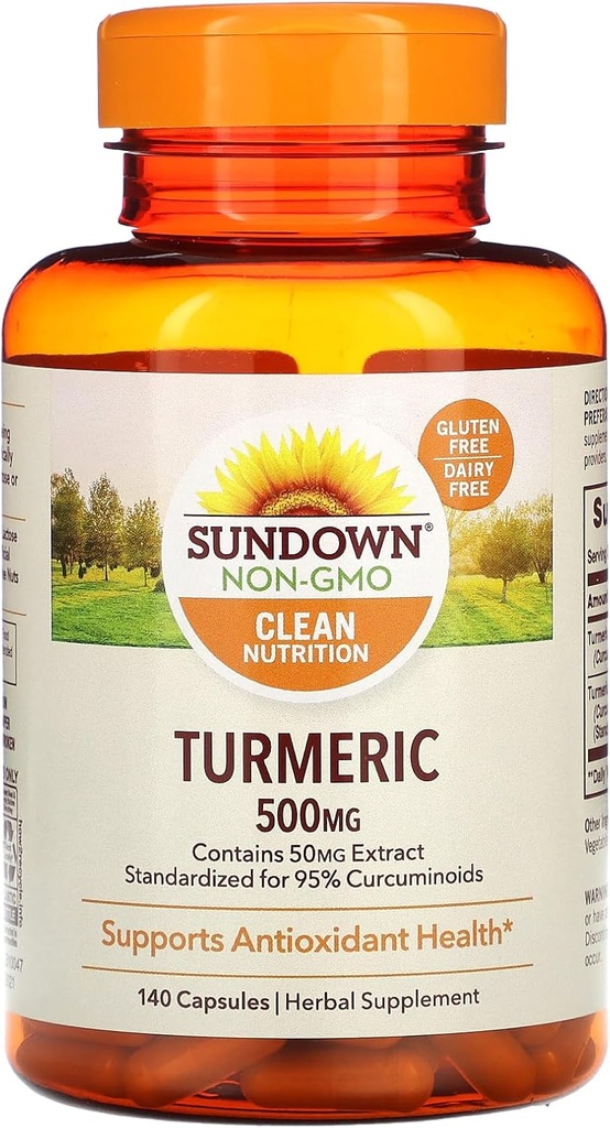 Sundown Turmeric Supplement, 500 mg, støtter antioksidant helse, 140 kapsler