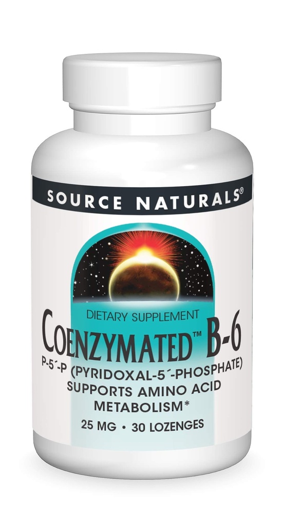 Kilde Naturals Koenzymert B-6 25mg P-5 Pyridoxal-5 Fosfat Fast-Acting, hurtigoppløselig Sublingual Vitamin støtter Amino Acid Metabolisme - 30 Lozenges