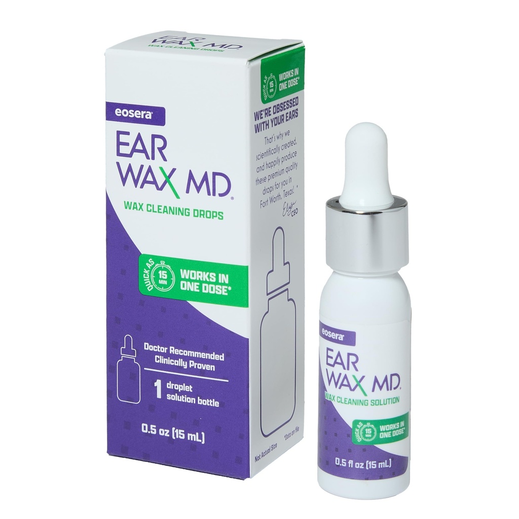 eosera® Ear Wax MD® - Øre Wax fjerningsdråper - Breaks Down & Dissolves Earwax i bare 1 behandling - Legen anbefalt & klinisk bevist - Gentle & Safe - 15-ml