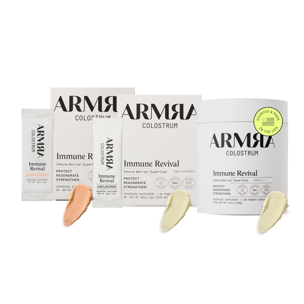 ARMRA ColossrumTM Premium pulver, Grass Fed, Gut Helse Bloating Immunitet Hud & Hår, Inneholder 400 + Bioaktive Nutrienter, Keto, Gluten og fettfri (Blood Orange, Unflavored Bundle ® 180 Serveringer)