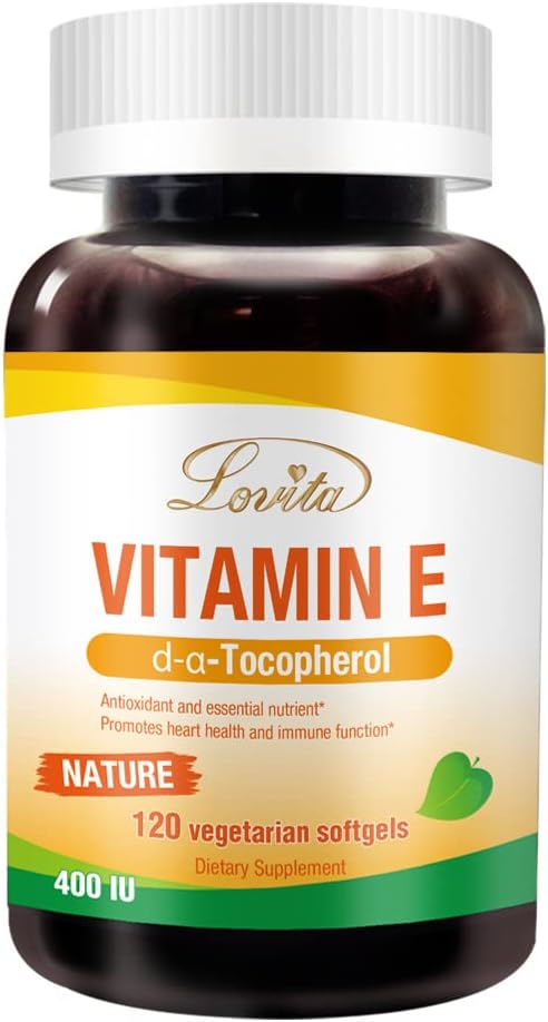 Lovita vitamin E 400 IE Softgels, Naturlig vitamin E 268 mg (som D Alpha Tokopherol), Vegansk vitamin E for sunn hud, hår, negler og immunsystem støtte, 120 vegetariske softgels