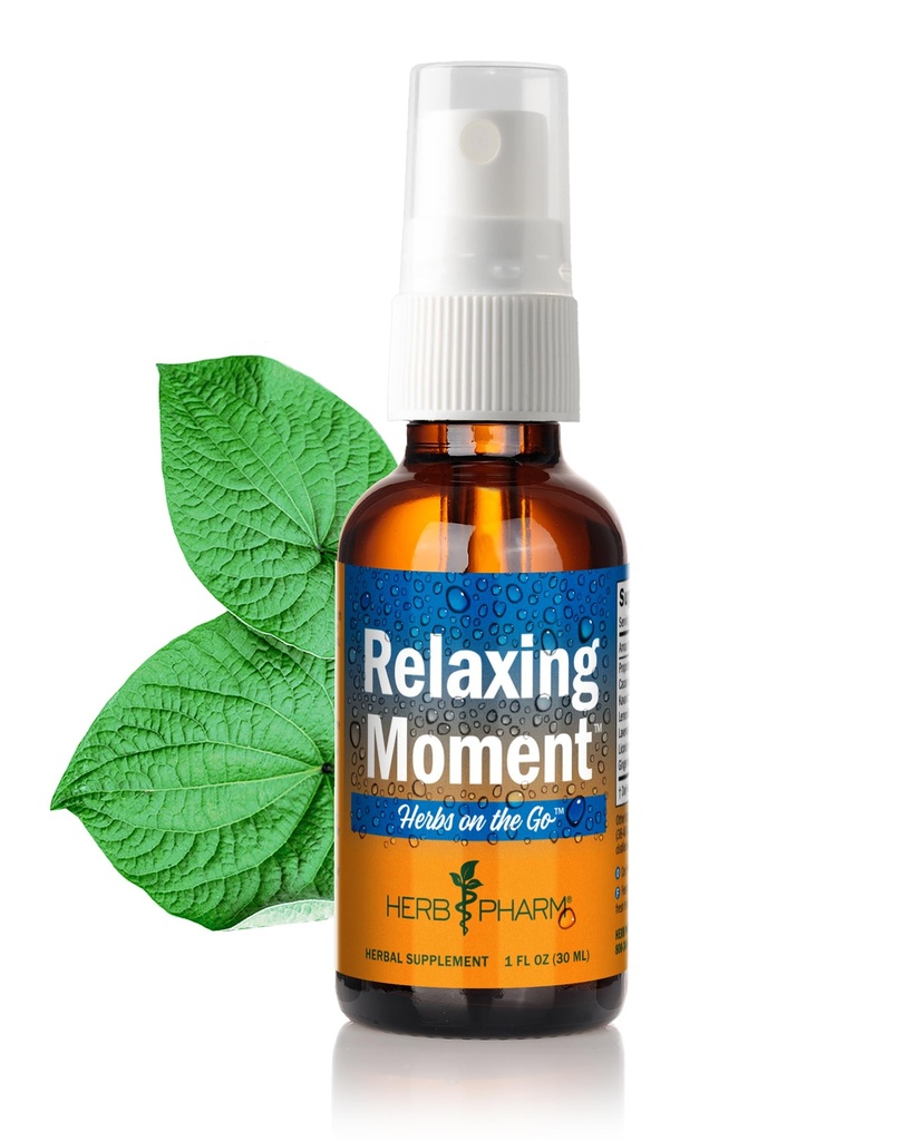 Herb Pharm Urter på farten: Relaxing MomentTM Kava Kava Supplement Portable Spray | Avslappende Supplement for voksne | Laget med Noble Kava, Cacao, Lemon Balm, Lavender, Licorice & Ginger, 1 oz*