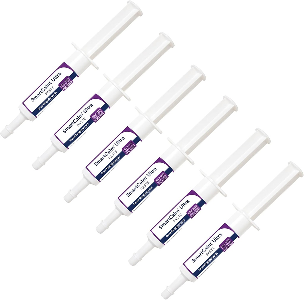 SmartCalm Ultra Paste beroligende hest kosttilskudd | Ingen lagt til urter eller sukker | Equine Supplement | Nyttig med skittiske hester | Pakke med 6 rør