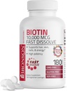 Bronson Biotin 10 000 MCG Lozenges Fast Oppløse høy styrke støtter hår, hud og negler Blandet Berry Flavor - Ikke-GMO, 180 vegetariske Lozenges