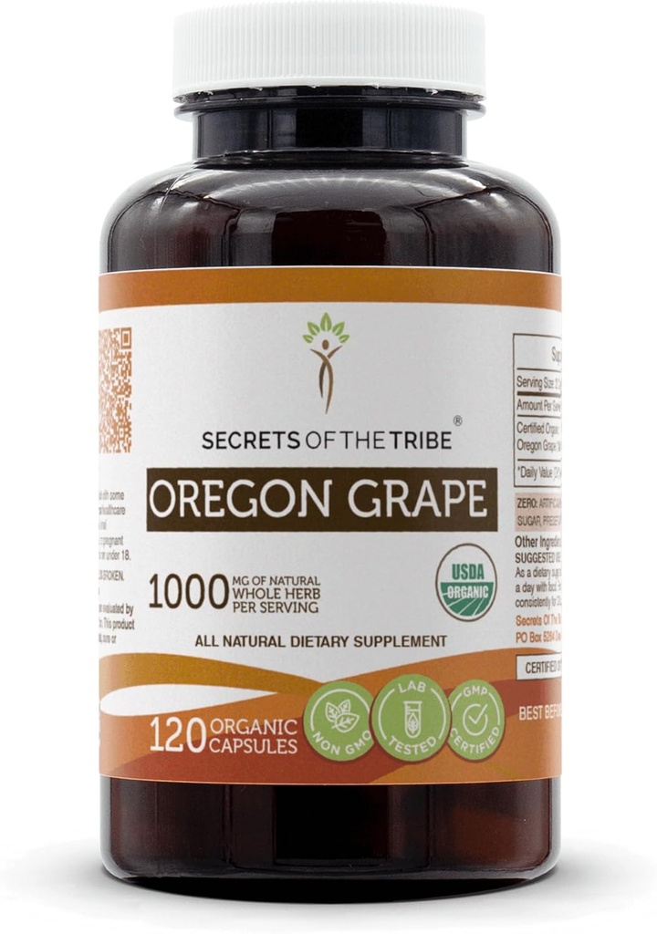 Hemmeligheter i Tribe Oregon Grape USDA Organic Capsules | Certified Organic Vegetariske kapsler, Herbal Dietary Supplement | Mahonia akifolium tørket rot (120 greve)