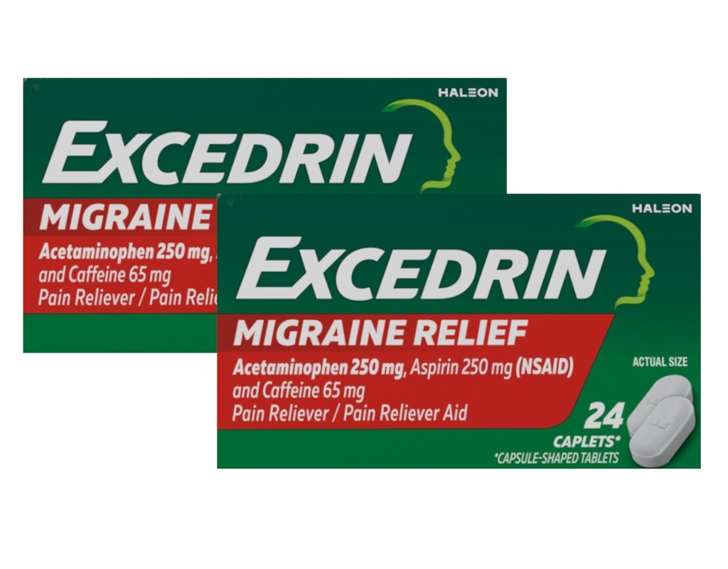 Excedrin Migraine Pain Reliever Caplets, 24 greve (Pack of 2)