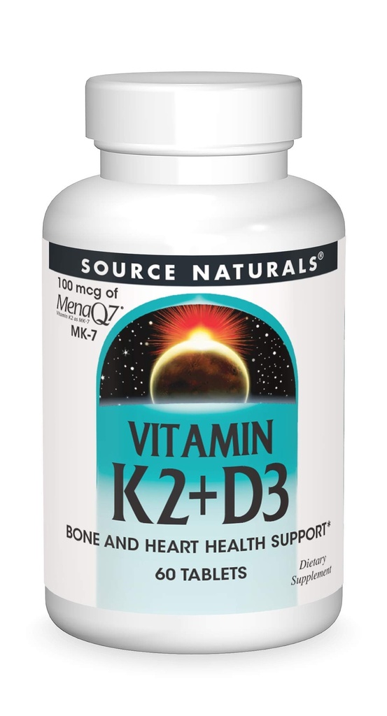 Kilde Naturals vitamin K2 + D3 Bone & Heart Health Complex - 400 IU vitamin D3 & 100 mcg vitamin K2 (MK-7) med kalsium - 60 tabletter
