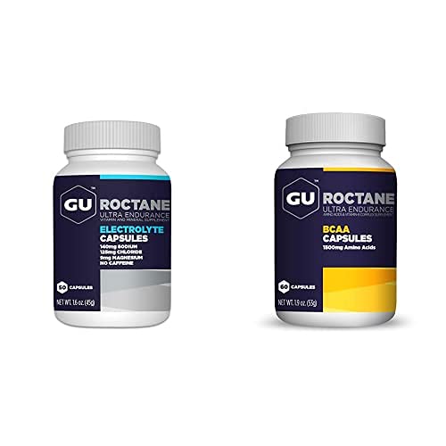 GU Energi Roctane Ultra Endurance Variety Pack; Electrolyte Kapsler og BCAA Branch kjede Aminosyre med vitamin B kapsler, 2 flasker (110 Totalt)
