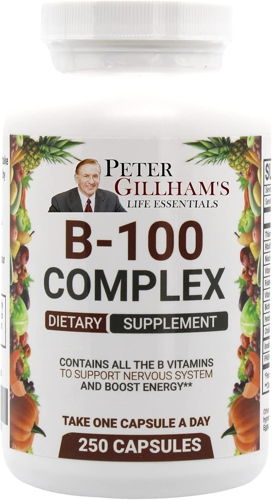 Balansert vitamin B kompleks 100 mg 250 kapsler, energi og metabolisme støtte. Inneholder alle B-vitaminer Peter Gillhams liv essensielle,