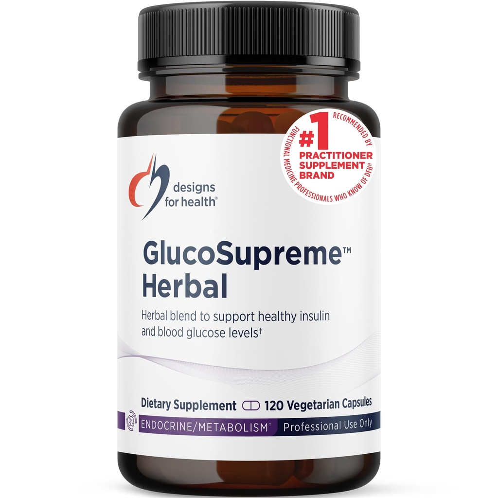 Designs for helse GlucoSupreme Herbal Supplement - Berberine HCl, Banaba, Ginseng + kanelekstrakt - Vegan, ikke-GMO Kosttilskudd (120 kapsler)