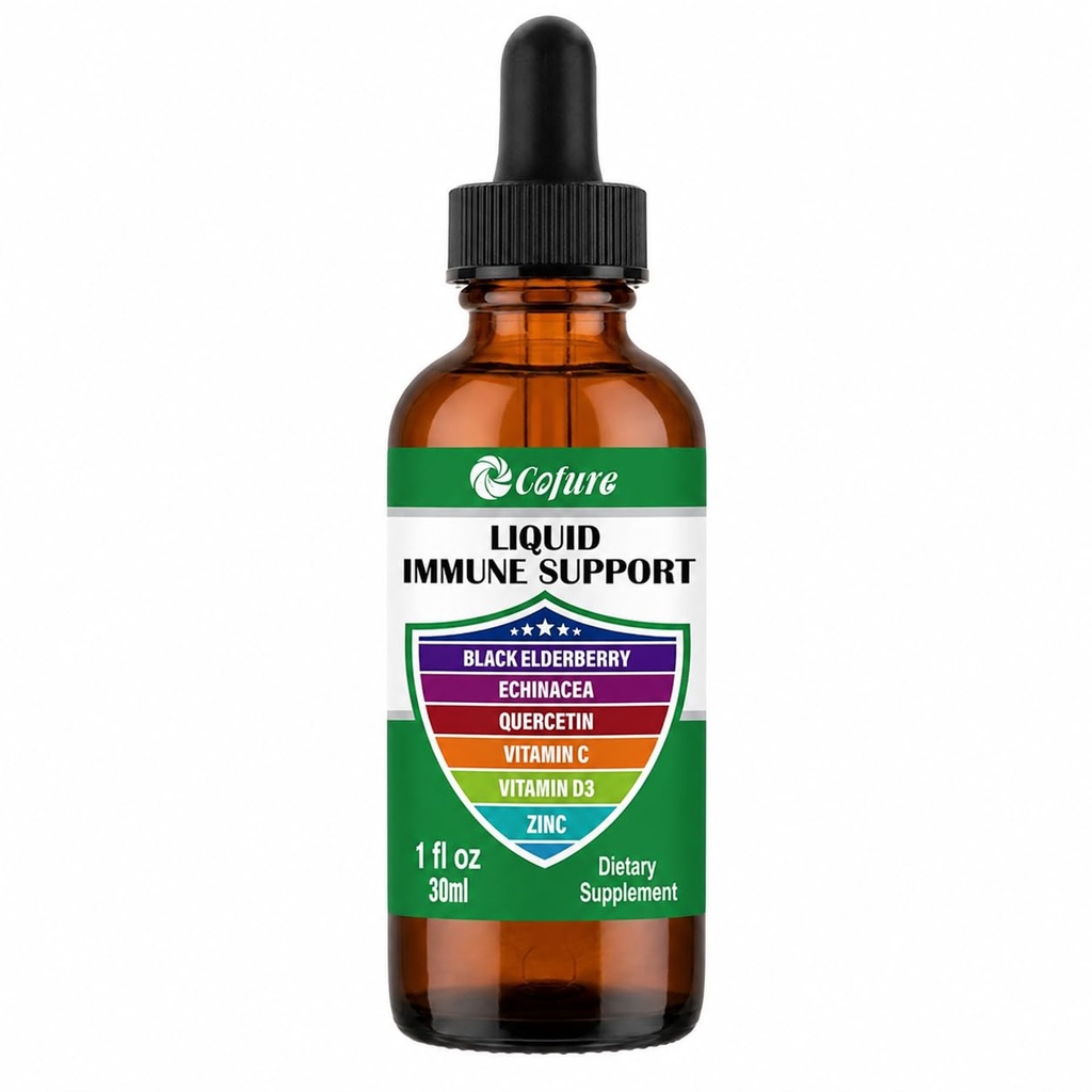 Zink Quercetin vitamin C D3 flytende immunstøtte med organisk Echinacea Elderberry, immunforsvarsdråper Supplement for voksne-vegan, ikke-GMO, Glutenfri - 1 Fl Oz