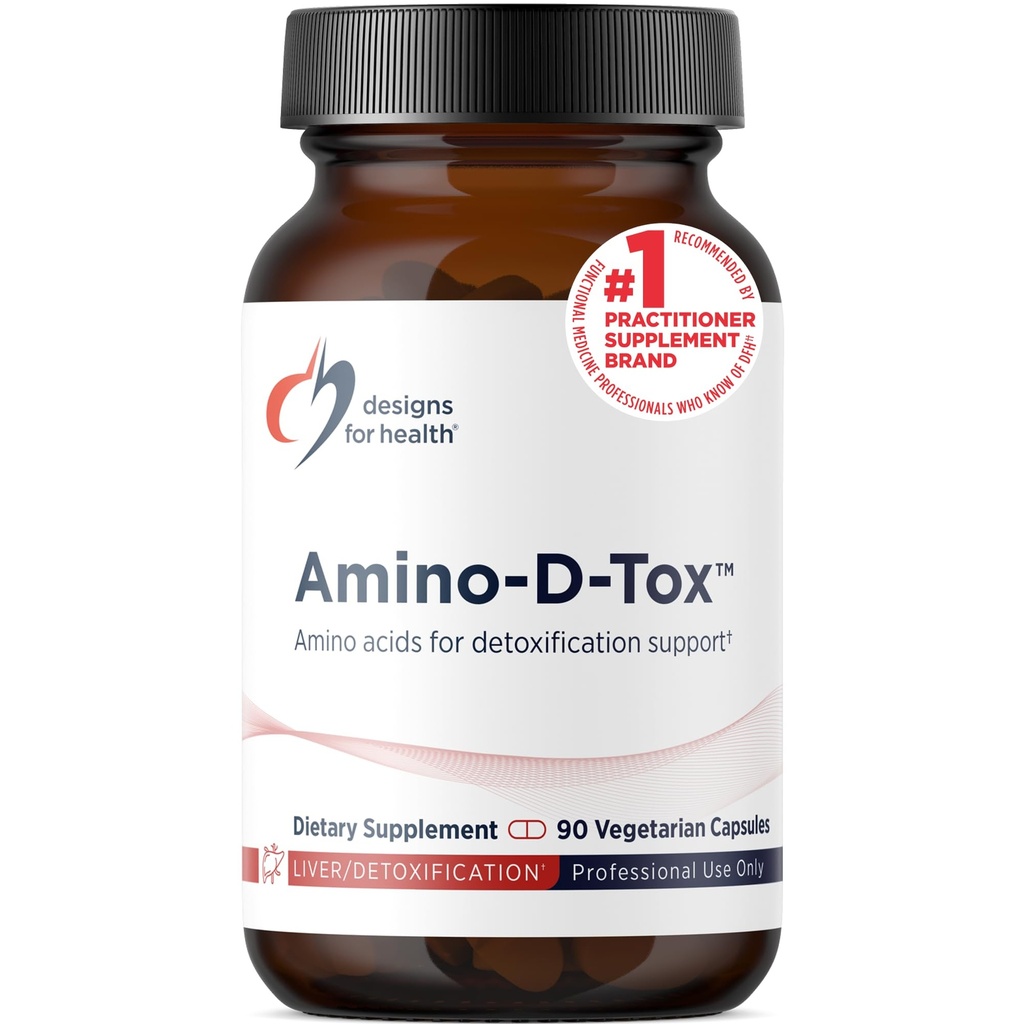 Designs for helse Amino-D-Tox - Aminosyre Detox + Liver Cleanse Support - Supplerende blanding med glycin, kalsium D glucarat, NAC + Mer - Ikke-GMO (90 kapsler)