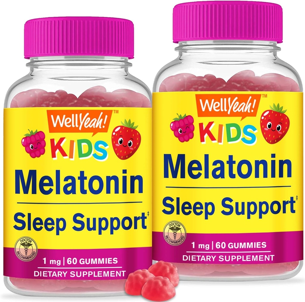 VelJa Kids Melatonin Gummies 1 mg (2 Pack) - Drug-fri søvnhjelp Gummy Supplement, søvn støtte for barn - Glutenfri, Gelatinfri, Ikke GMO, Vegetarisk - Naturlig Sourced Flavor - 60 Gummies