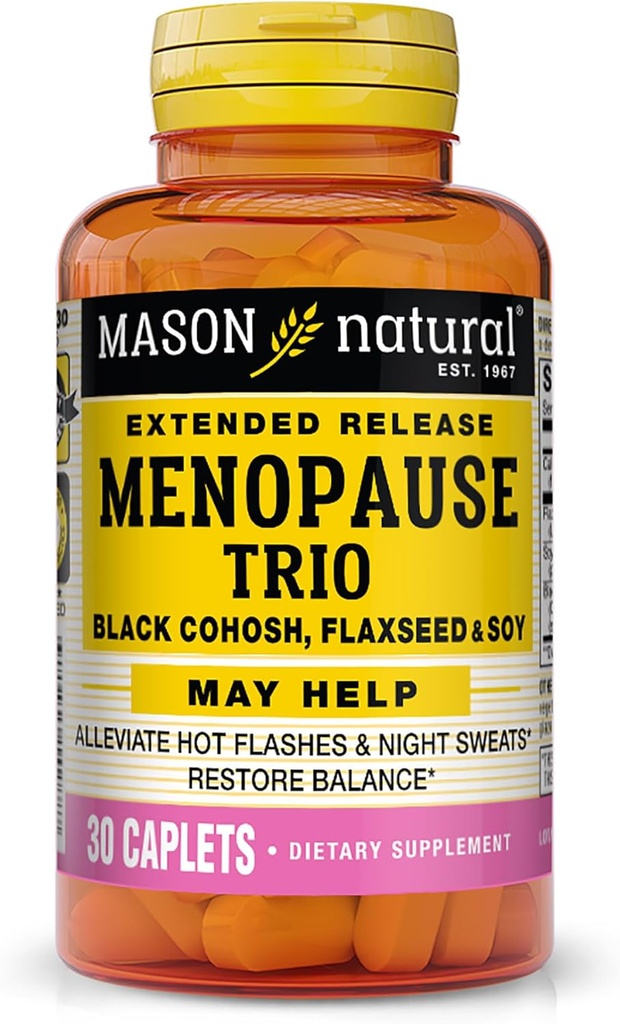 Mason Naturlig Menopause Trio: Svart Cohosh, Flaksfrø, & Soja (utvidet release) - Kan allevigere Hot Flashs & Night Sweats*, støtter sunn hormonbalanse*, 30 Caplets