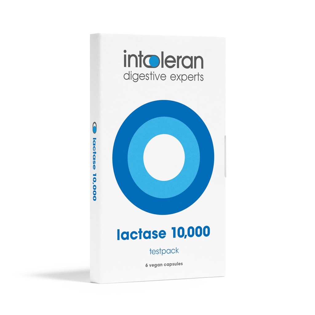 Intoleran Lactase 10.000 Digestive Enzymes Testpack - 6 Kapsler | Supplement for Lactose Intolerance | Lactase Enzyme hjelper Digest Dairy & Lactose | Høydoset og raskvirkende | Vegansk | Lav FODMAP