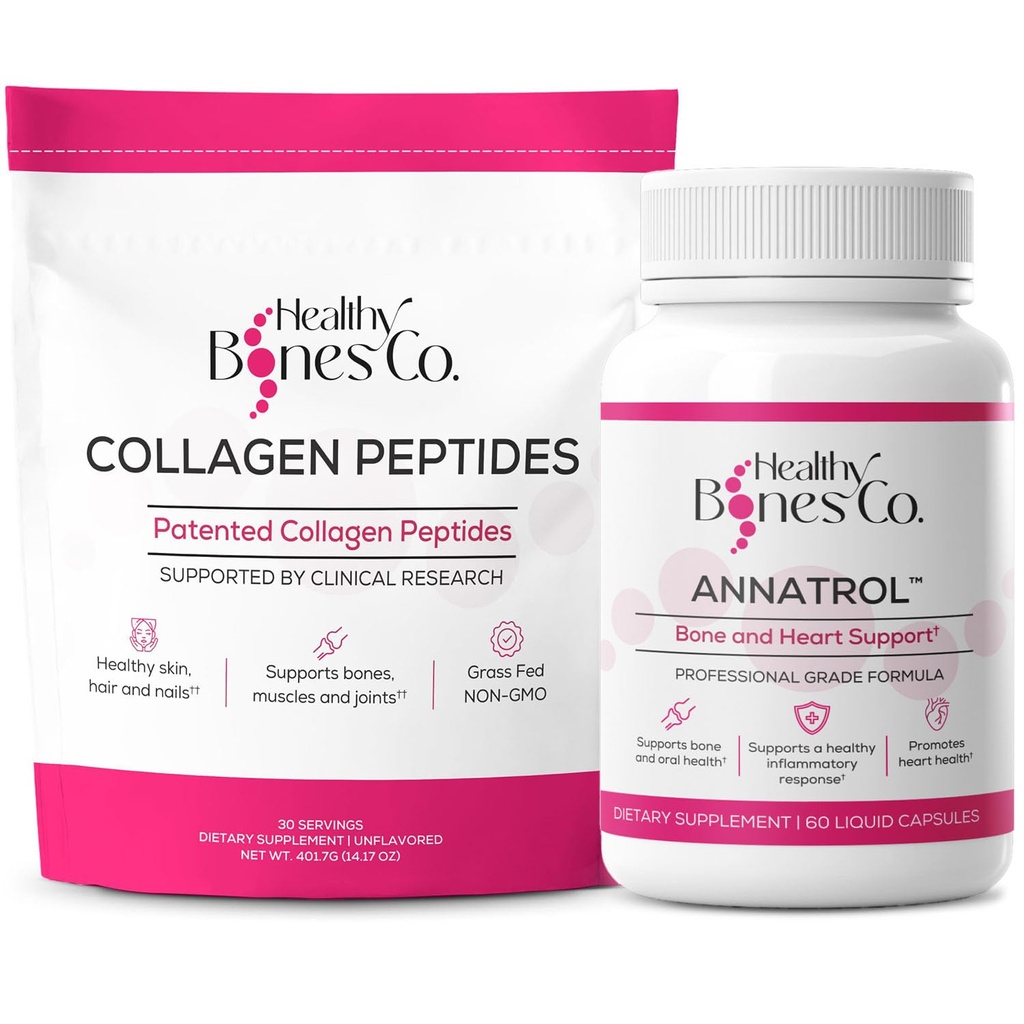 Annatrol Bone Support & FORTIBONE Collage Peptides w/FORTIGEL, VERISOL og TENDOFORTE - Komplett bein, joint, hud, hår, negler og metabolsk støtte | 1 måneds forsyning (Pouch, 401,7G)
