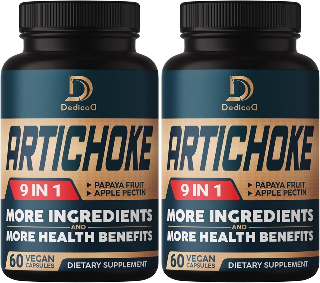 Artichoke Extract Capsules 6650mg 4-måneders forsyning - støtte digestion, immun helse og kroppsbalanse - kombinert 9 urter Papaya, Apple Pectin, Ginger og mer - ikke-GMO 2 pakker 60 kapsler
