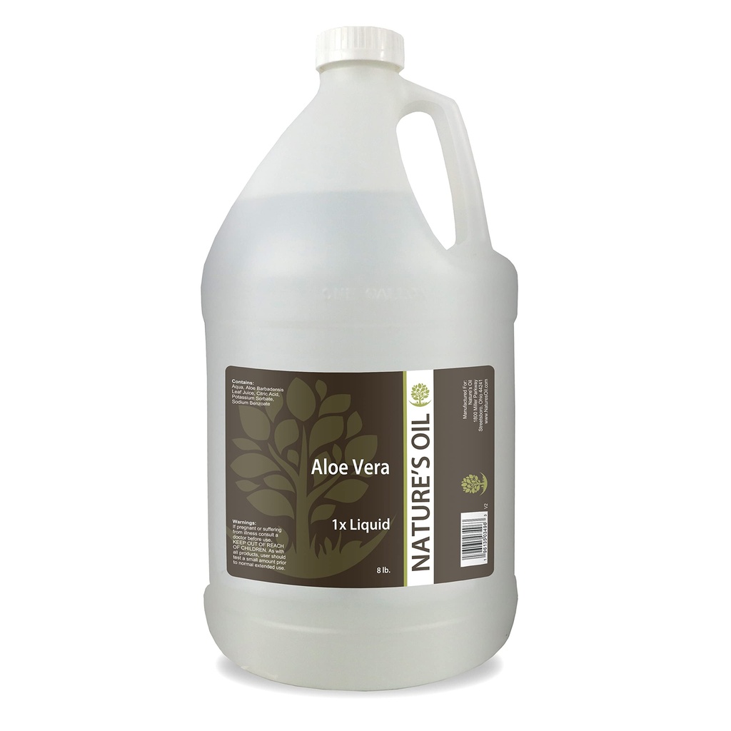 Naturens olje Aloe Vera flytende 1x, 8lbs (1 Gallon) ren aloe ekstrakt for hudpleie, hårpleie og DIY personlig omsorg
