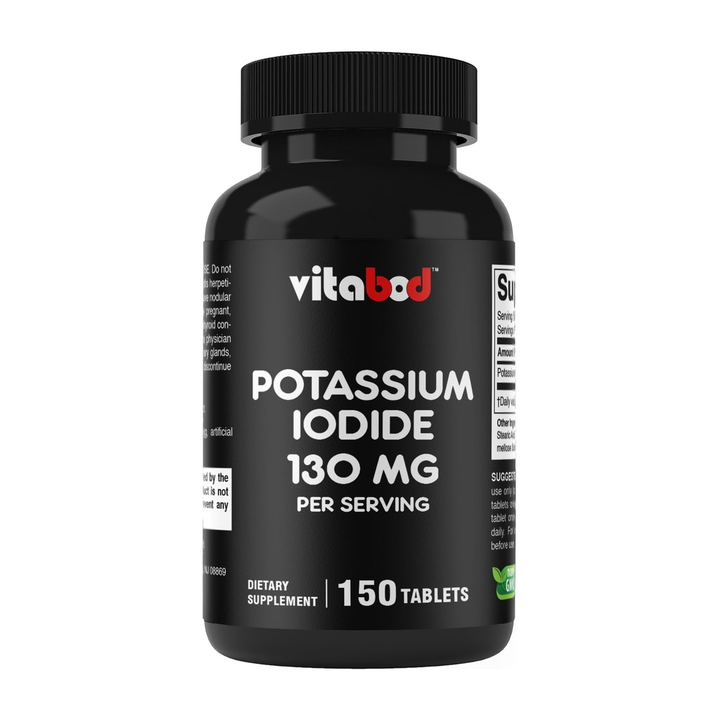Kalium jodid kosttilskudd 130 mg per servering - 150 tabletter (1 flaske) - Exp 05/2030