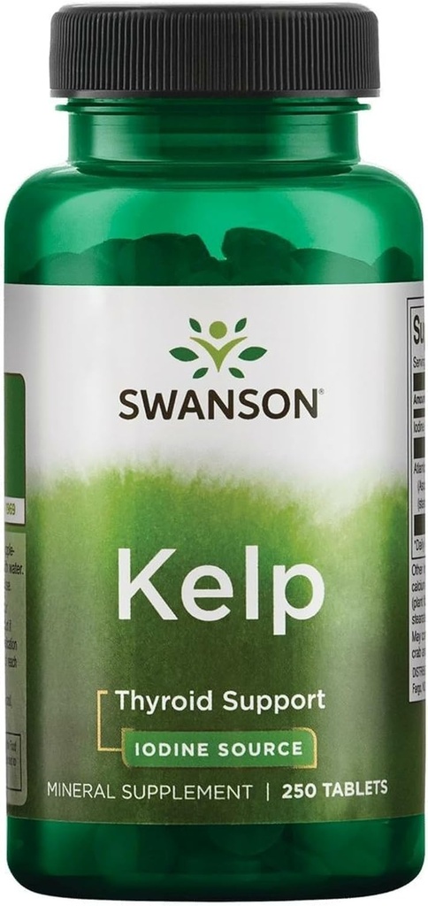 Swanson Premium Merke Kelp - Naturlig Iodine Kilde Støtter Thyroid helse - Mineral Supplement w/Iodine Kilde Standardisert 0,4% - (250 tabletter, 225mcg Hver)