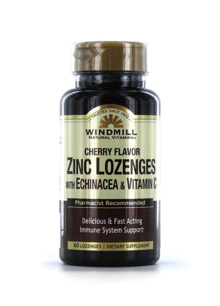 Vindmølle Vitaminer Sink Lozenges Med Echinacea & Vitamin C - Cherry Flavor, 60 Lozenges, 60 Serveringer, 60 greve