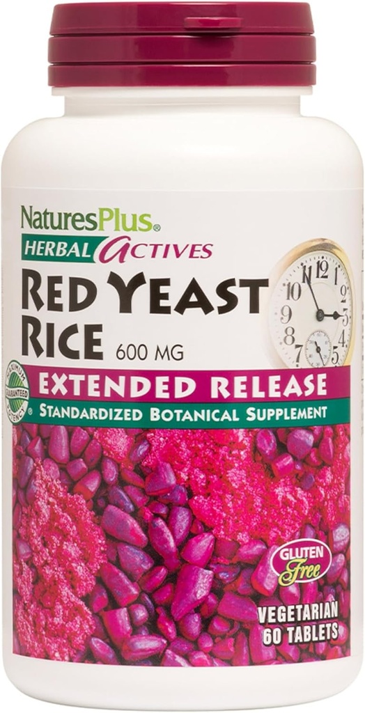 NaturesPlus Herbal Actives Red Yeast Rice Extended Release 600 mg - 60 Tabletter, Pakke med 3 - Støtter Generelt Velbeing - Vegetarisk, Glutenfri - 180 Total Services