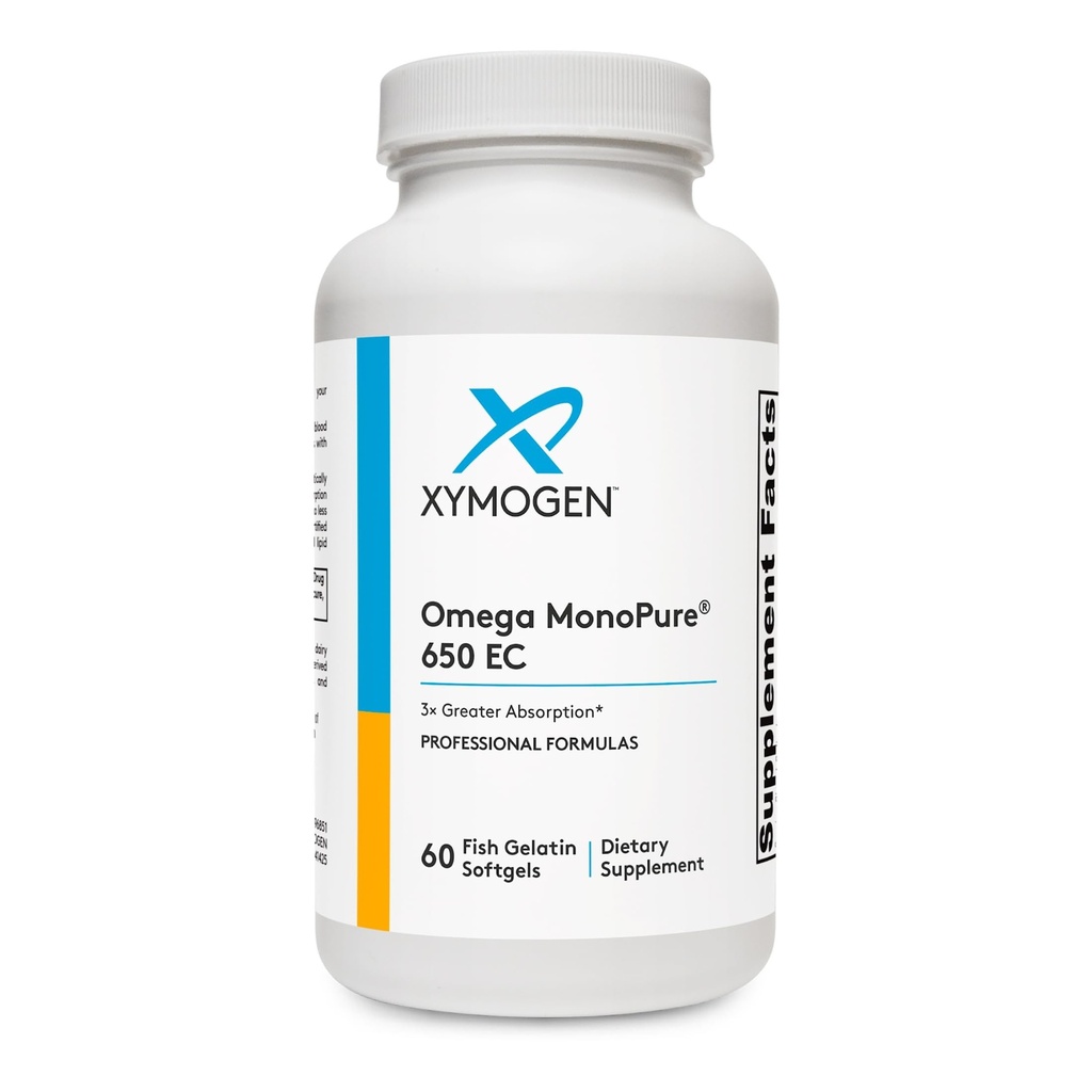 XYMOGEN Omega MonoPure 650 EC - Omega-3 Fish Oil Supplements for kvinner og menn - med EPA, DHA & DPA - Mindre Softgels med 3X større absorpsjon - Støtte en sunn hjerte og kognisjon (60 Softgels)