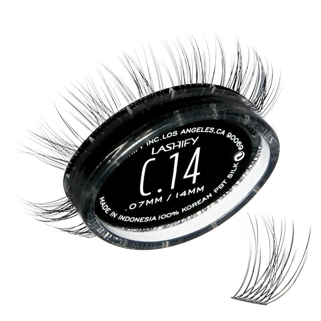 Lashify Curl 14mm Gossamer DIY Eyelash utvidelser fylle, svart, enkle falske øyenvipper for et naturlig utseende