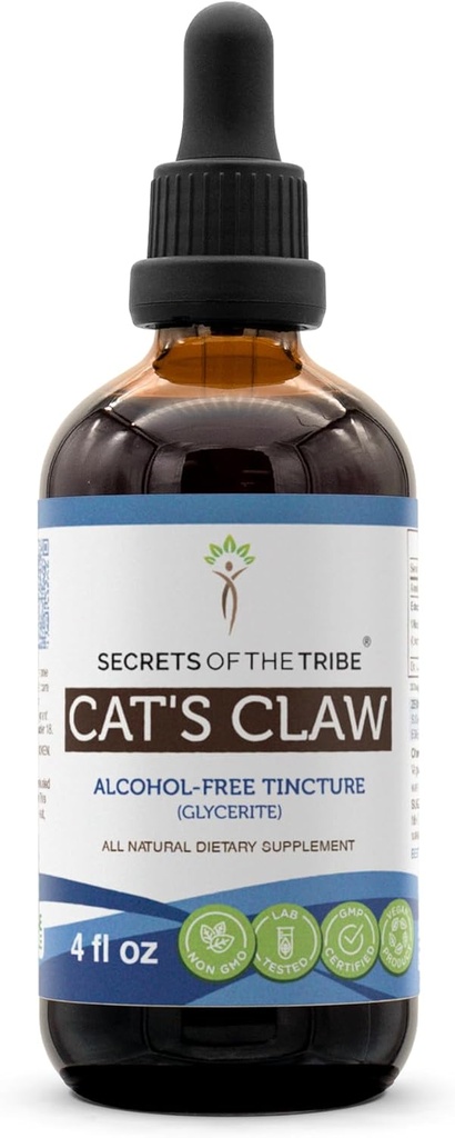 Secrets of the Tribe Cat's Claw Tinkture alkohol-fri flytende ekstrakt, Wildcrafted Cat's Claw (Uncaria Tomentosa) tørket Indre Bark (4 FL OZ)