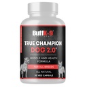 BuffK-9 True Champ 2.0 Muscle Building Supplement for hunder, Canine støtte kapsler med vitamin B6 B12 Ashwagandha Folate for muskel, bein og felles støtte, 30 Veg Kapsler