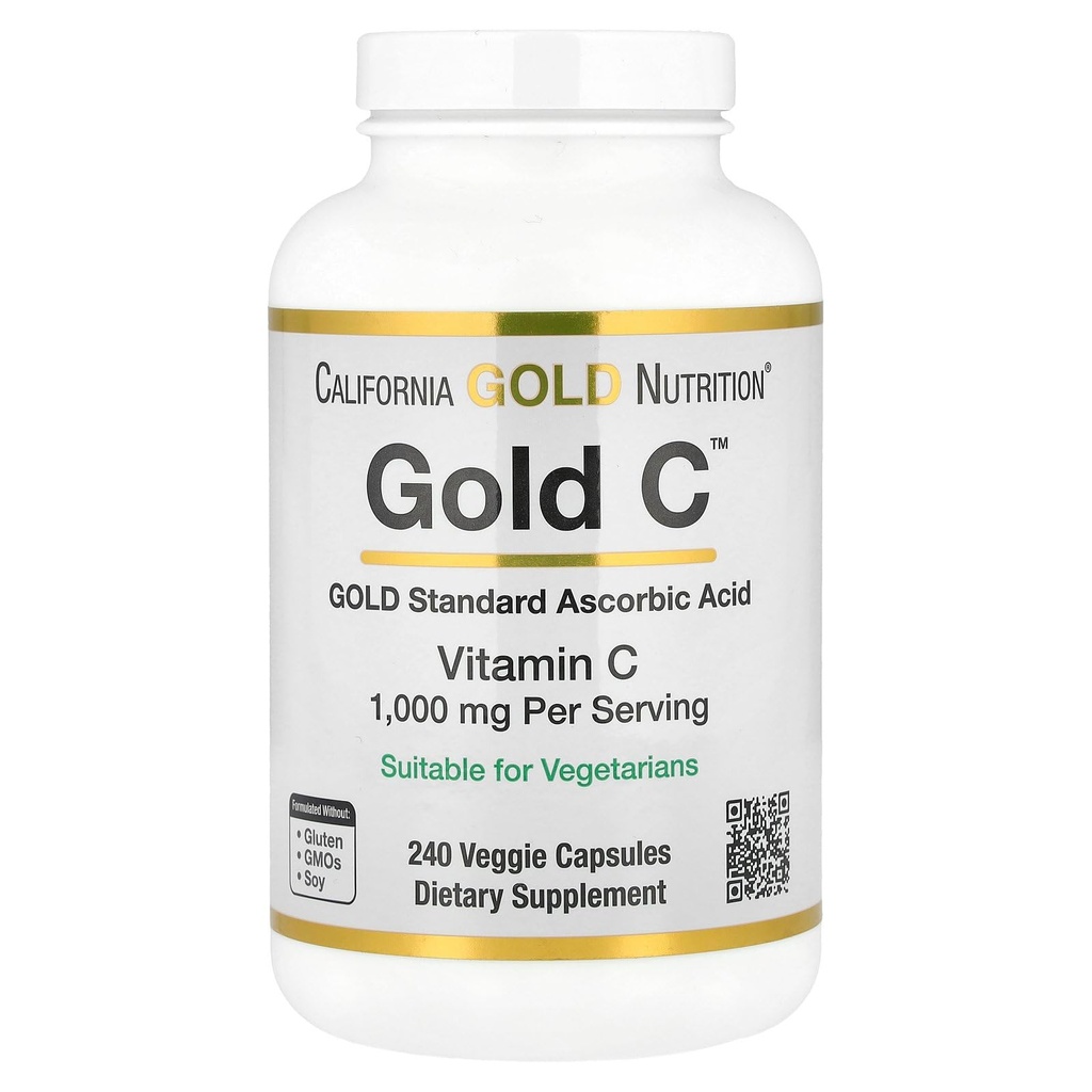 California Gold Nutrition Gold C USP Grade Vitamin C Supplement - Immunstøtte og sesongmessig velvære - Vegetarvennlig - Glutenfri, Ikke-GMO - 1000 mg - 240 Veggie Capsules