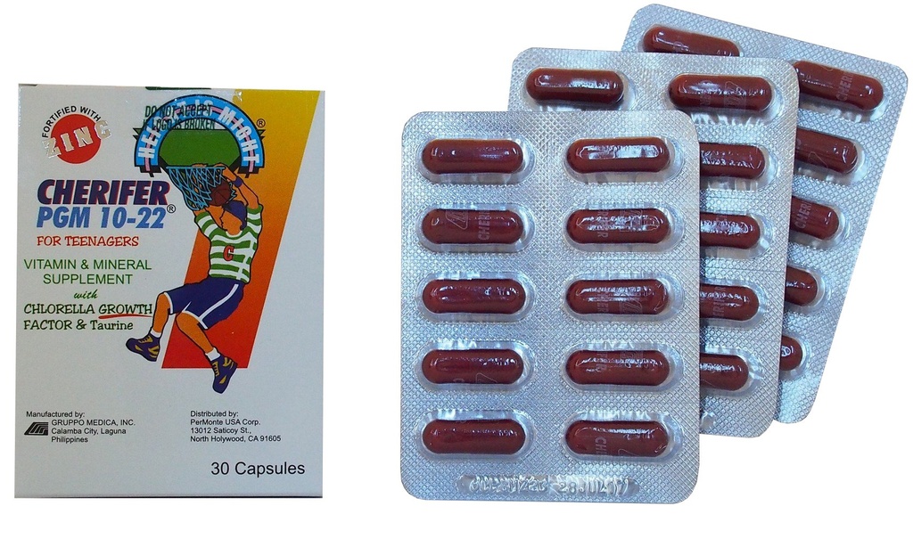 CHERIFER Capsule med sink, dobbel klorella vekst faktor & Taurin PGM 10-22 (30 kapsler)