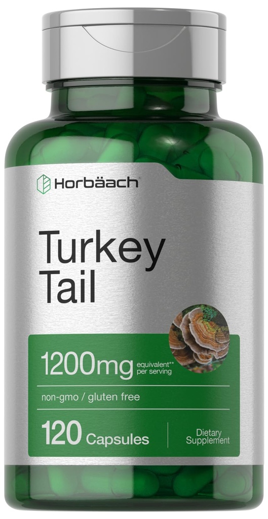 Horbäach Tyrkia Tail Mushroom Capsules | 1200mg | 120 greve ikke-GMO og glutenfri ekstrakt